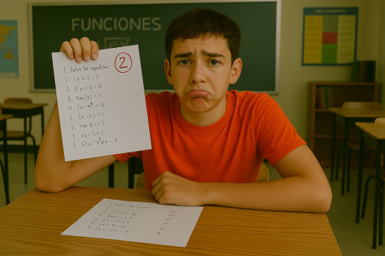 alumno mostrando examen desaprobado